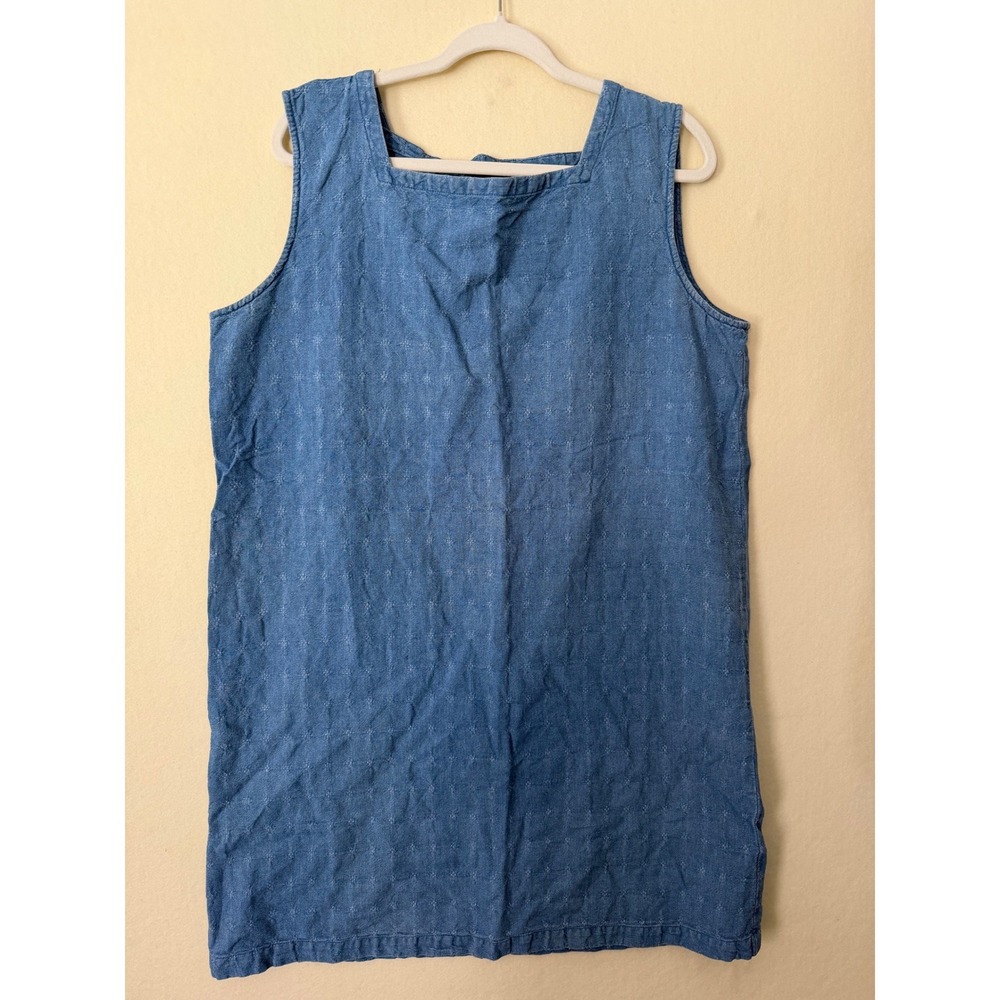 Style & Co Blue Linen Blend Embroidered Shift Dress Sleeveless Square Neck 16